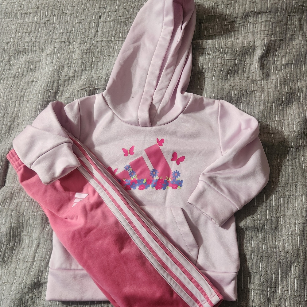 adidas Girls Light Pink Hoodie & Dark Pink Jogger Matching Set